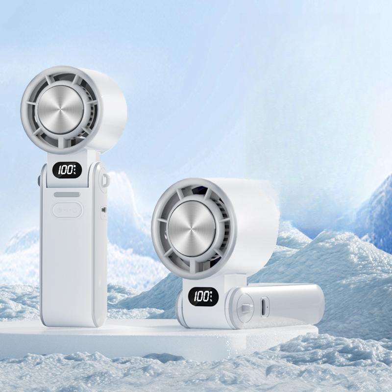 1PC High-speed Handheld Fan Ice Compress Cooling Small  Outdoor Portable Foldable Small Neck Fan Digital Display Stepless Speed Regulation