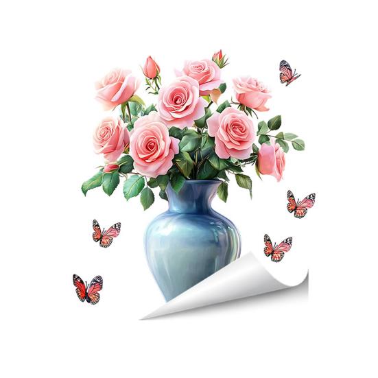 Spring Summer Flowers Window Clings Double Sided Tulip/Rose/Wildflowers in Vase Decals Anti-Collision Glass Door Stickers