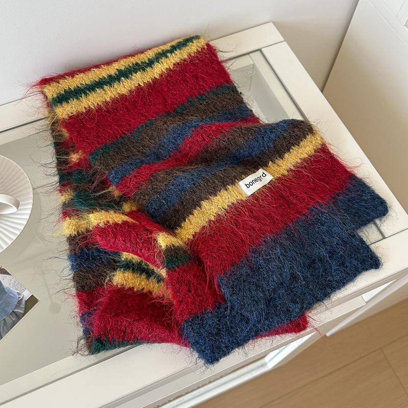 Colorful Striped Japanese Knitted Scarf Female Winter Fashion Warm Neck Scarf Students Korean Version of The Male Couple Models