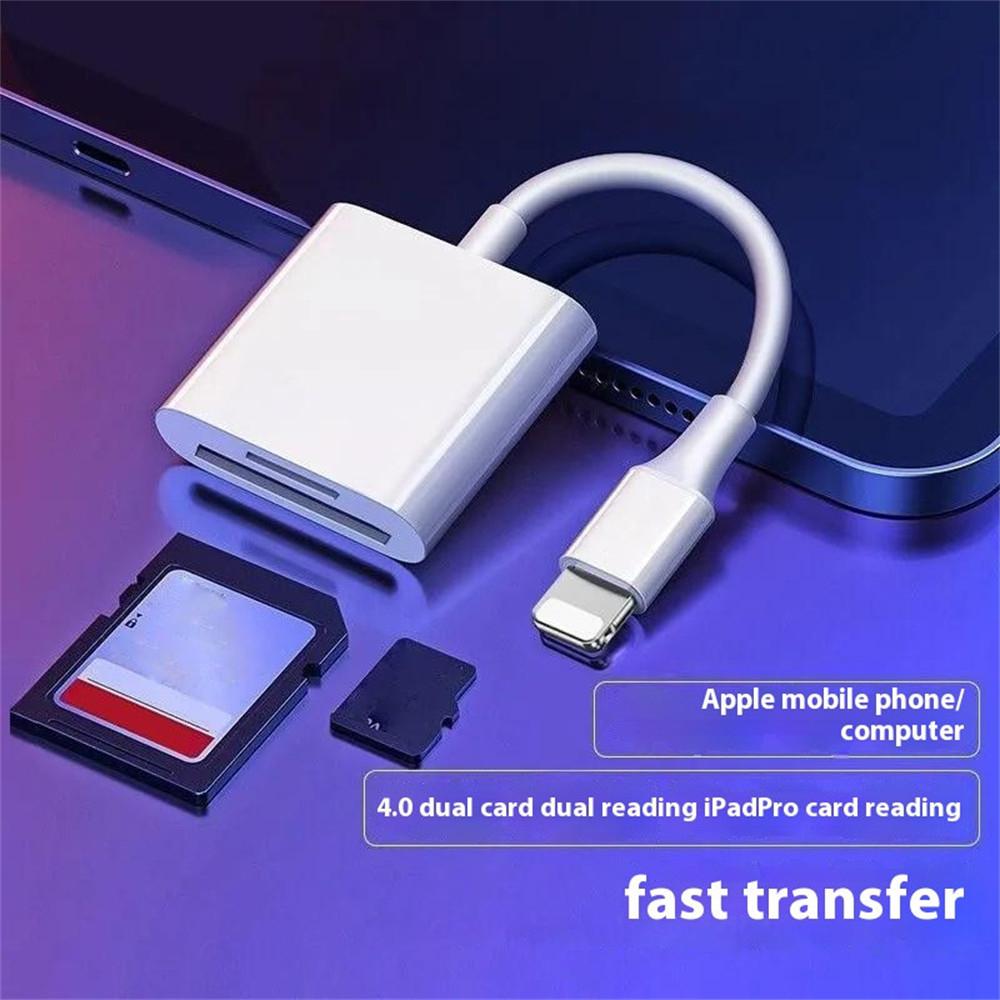 2 In 1 Lightning to SD/TF Card Reader Fast Data Transfer Compatible with Ios, No App Required