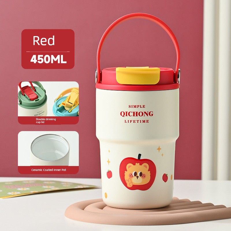 

Large-Capacity Thermos Cup with 450ml Ceramic Inner Liner, One Cup for Two Drinks, Portable Water Cup