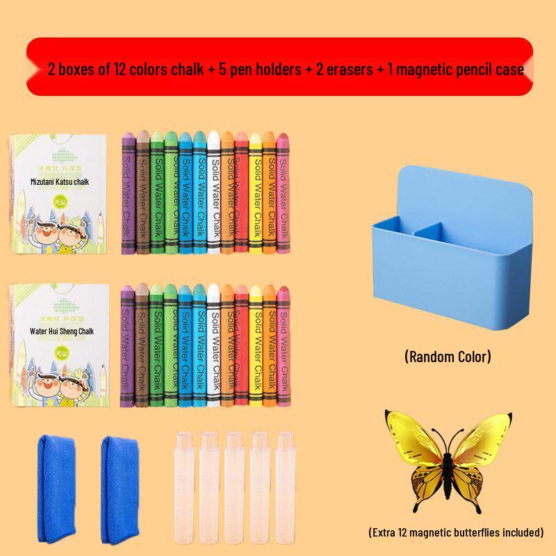 Set di Gessetti Colorati e Penne per Lavagna a Base d'Acqua e Pellicola Murale – Senza Polvere, Solubili in Acqua, Sicuri per Insegnanti e Bambini.