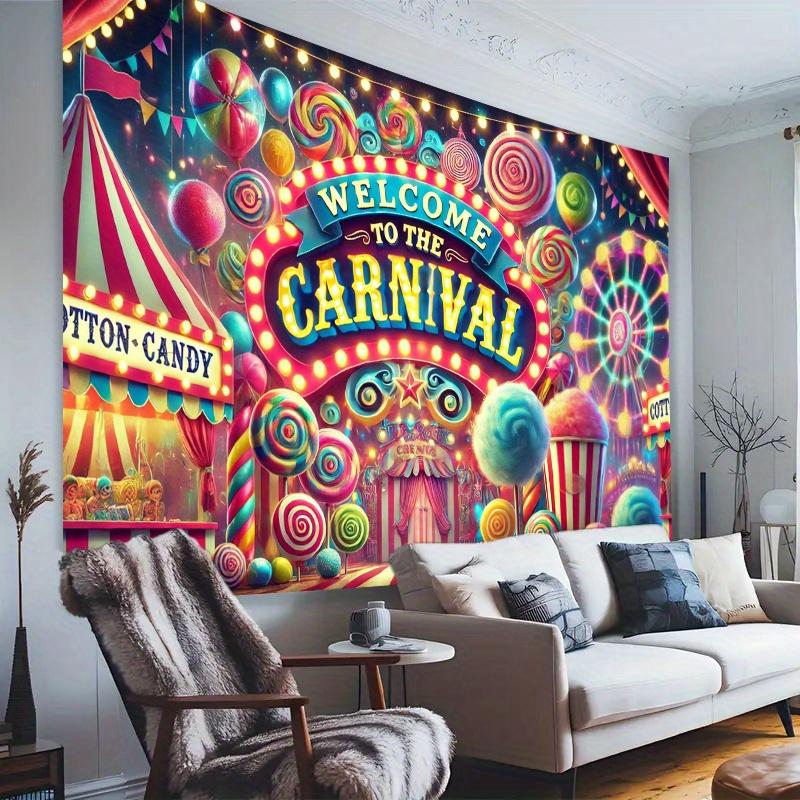 1 Piece Carnival Welcome Poster - Bright Candy and Ferris Wheel Design Photography Background