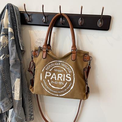 Hand New Canvas Trendy Fashion Women's Bag Letter Large Capacity Tote Bag Casual Commuter Shoulder Messenger Bag