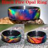 Natural Rainbow Opal Ring Fire Opal Ring Carbon Fiber Lining Iridescent Color Changing Opal Rings for Women Engagement Jewelry Anniversary