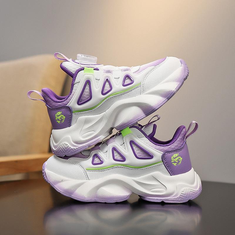 New Fashion Boys' Shock-absorbing Sports Shoes with Rotating Buttons for Children Students Girls' Non-slip Running Shoes