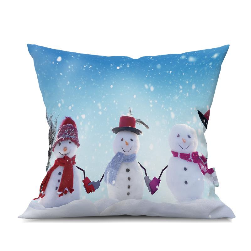 2022 New Christmas Snowman Peach Skin Pillow Case Cute Cartoon Waist Pad Back  Home Decoration