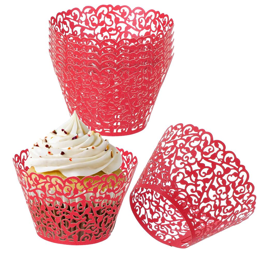 50pcs Baking Cups Standard Vine Decoration Laser cut Cupcake Wrappers Cake Toppers for Anniversary Birthday Weddings Parties