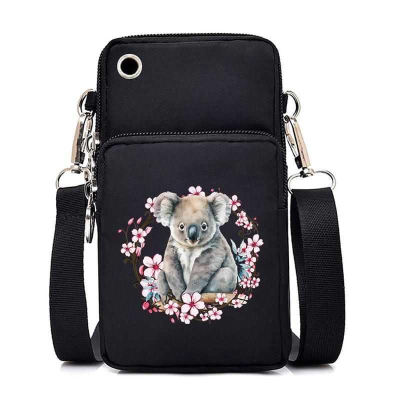 Cherry Blossoms Animal Raccoon Cartoon Printed Messenger Bag Multi-Function Mobile Phone Bag