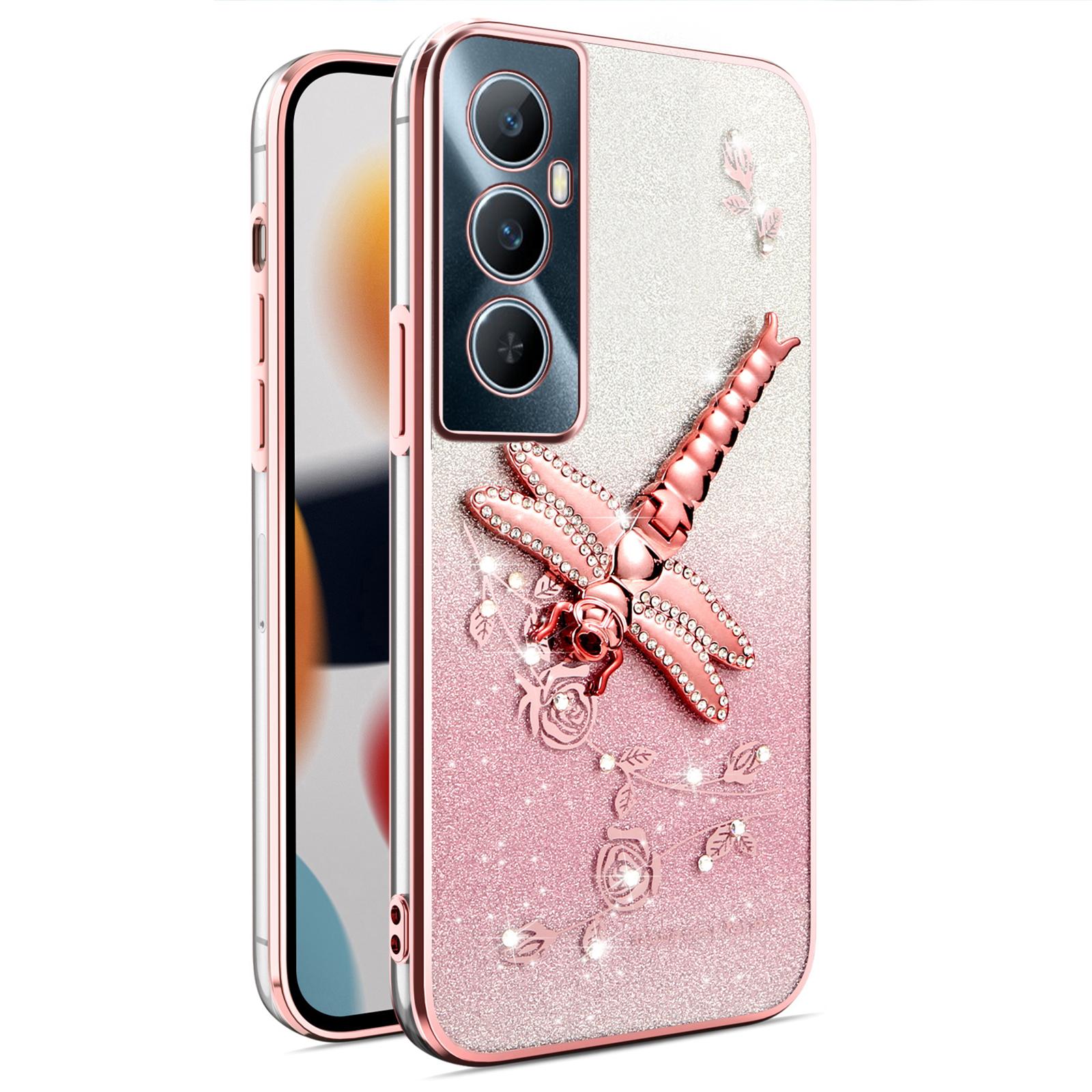 

KADEM For Realme C65 4G Case Dragonfly Kickstand TPU Flowers Glitter Phone Cover A