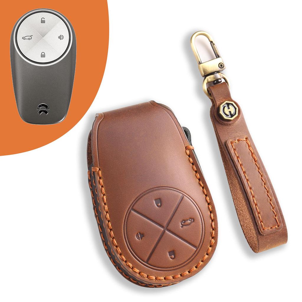 Premium Leather Key Cover for 2022 NIO ES6/EC6/ES8 - High-end Protective Shell with Buckle