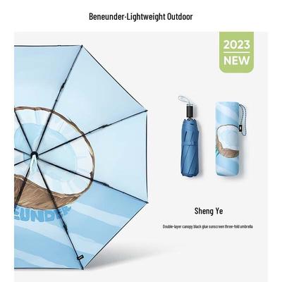 Bananaunder Triple-Fold UV Sun Rain Umbrella