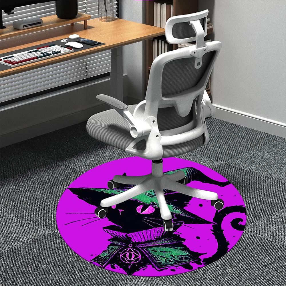 

1pc Witch Cat Office Round Area Rug, Indoor Mat Suitable ForOffice, Under Office Chairs Bedroom Living Room Home Decor, Room Deco q119 80cm by 80cm