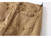 YPFF Women's High-Waisted Stretch Denim Midi Skirt with Raw Edge & Anti-Exposure Design