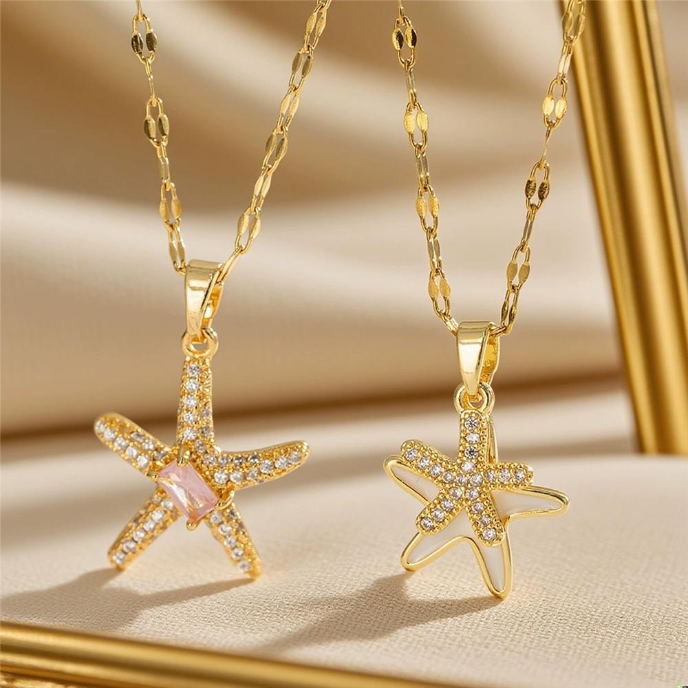 Cute Female Star Pendant Necklace Vintage Silver Color Wedding  For Women