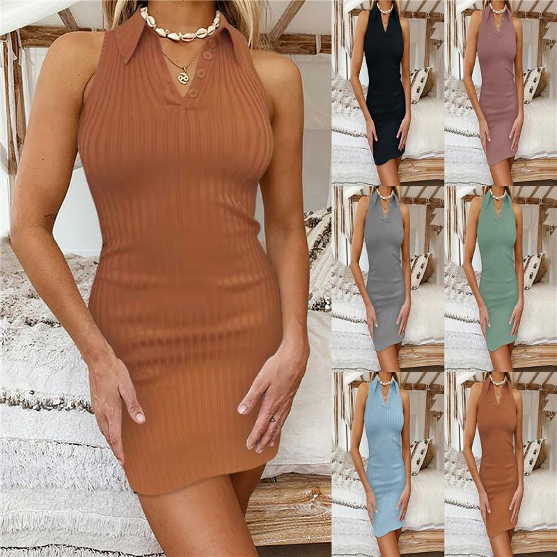 Spring and Summer European and American Women's Clothing, New Fashionable Solid Color Vest Dress