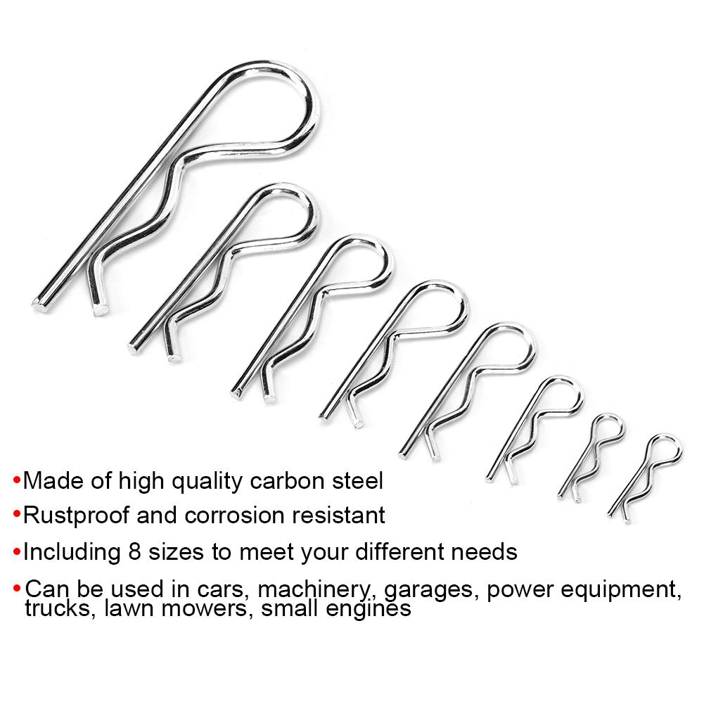 125 STÜCKE Rostschutz Kohlenstoffstahl Haarnadel Anhängerkupplung Halte R-Clip Splint-Set Korrosionsbeständig