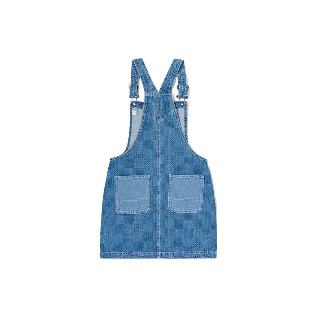 Vans Vestido sem Mangas Jeans Xadrez Bloco de Cores Vestidos Femininos Azul VN00075R7W6