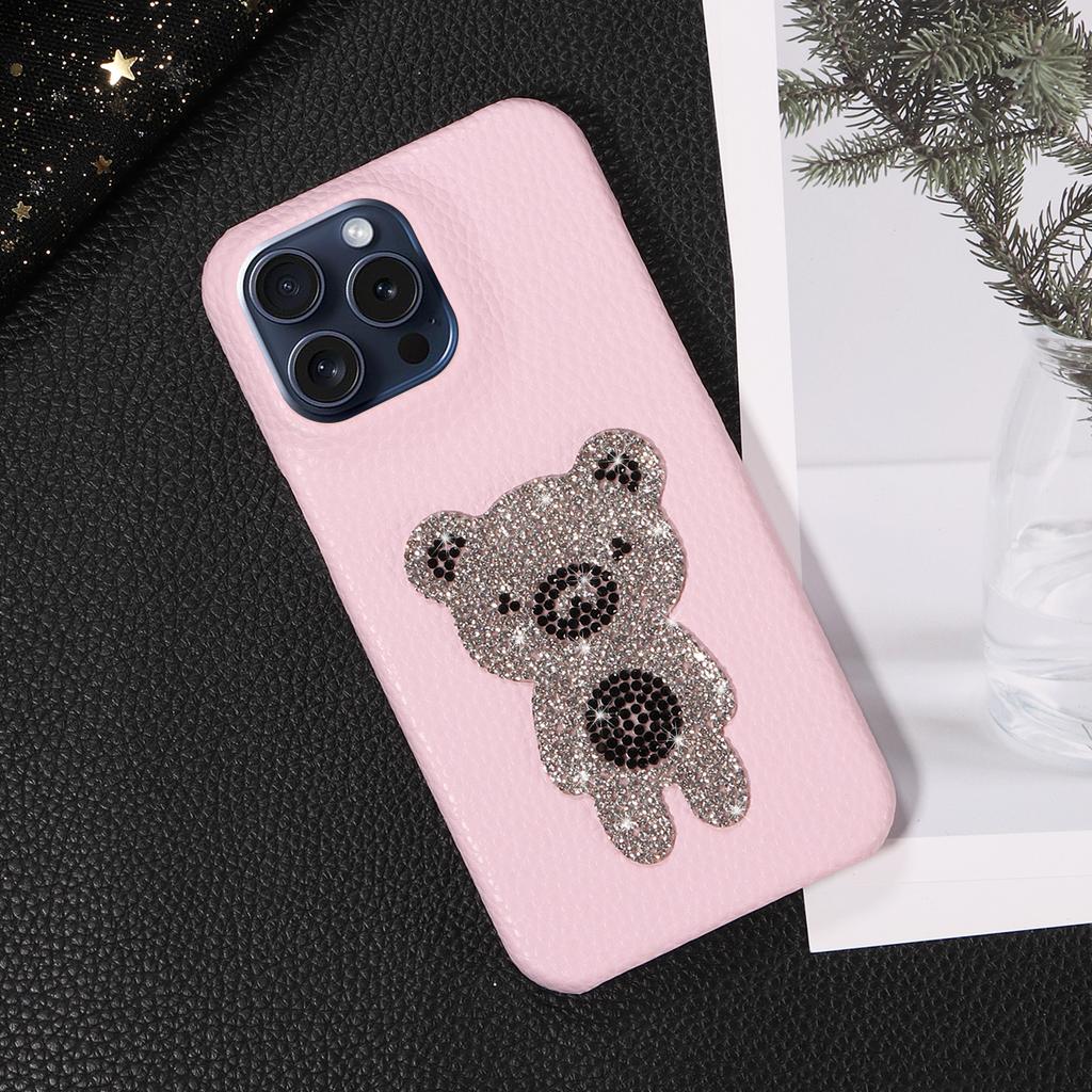 Handyhülle aus Kunstleder mit Diamant-Bärenmuster für iPhone16 15 14 13 12 11Pro Pro Max Plus X XR XS Max7 8 Serie Sturzsichere Hülle