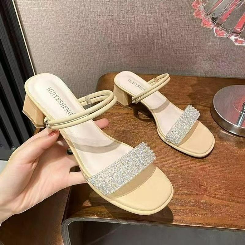 

Fashion Sandals and Slippers for Women in Summer, Chunky Heel Fashion Rhinestone Two-wear Sandals 2025 New 35