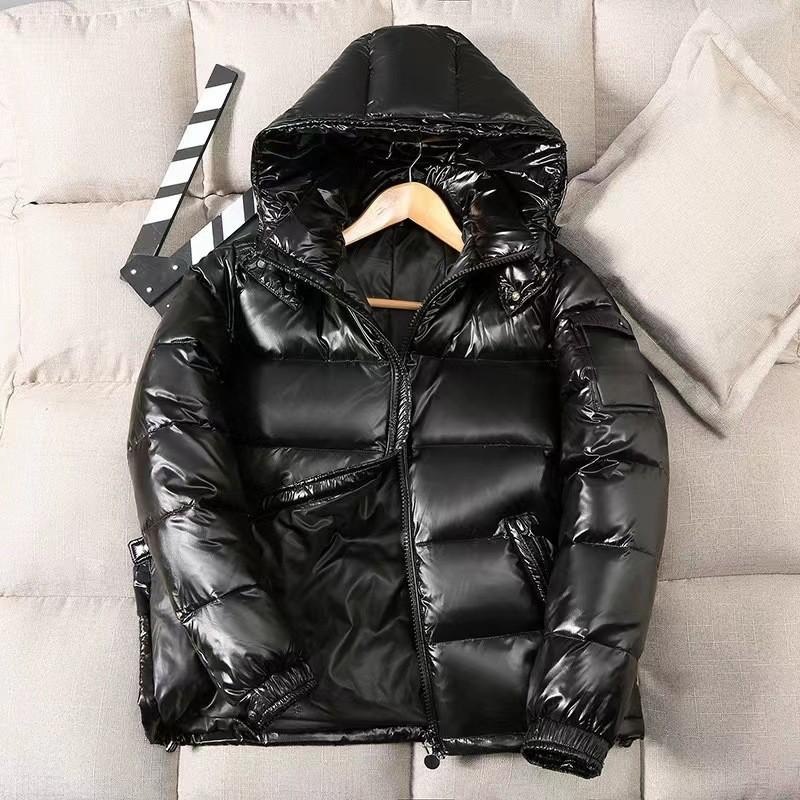 Men's Shiny Hooded Puffer Jacket Zip Up Winter Coat Casual Warm Outerwear