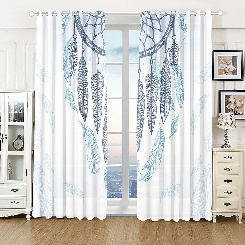 2pcs Dream Catcher Feather Line Anchor Window Curtains Home Decor Living Room Curtain Kitchen Draperies Curtains for Bedroom