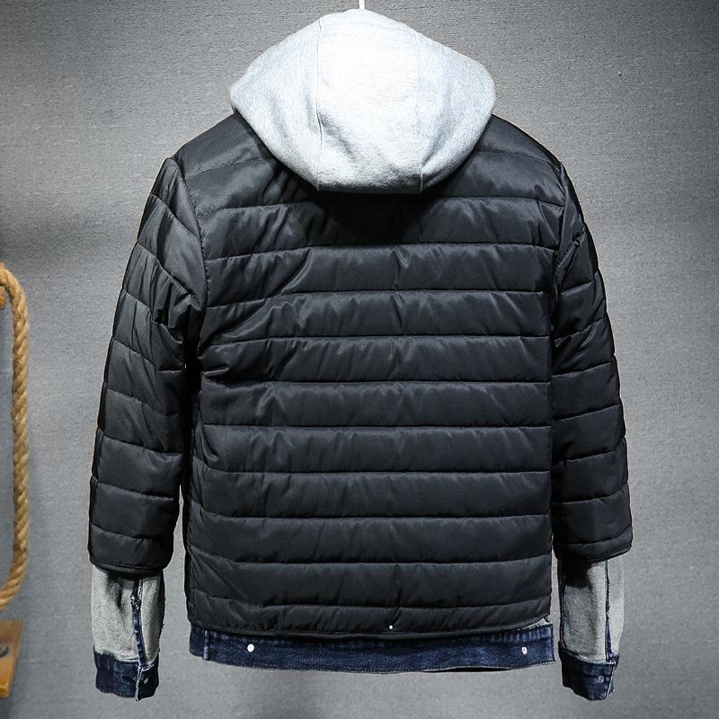 Men's Fall and Winter Thickened Hooded Warm Denim Jacket Long-sleeved Slim Casual Jacket