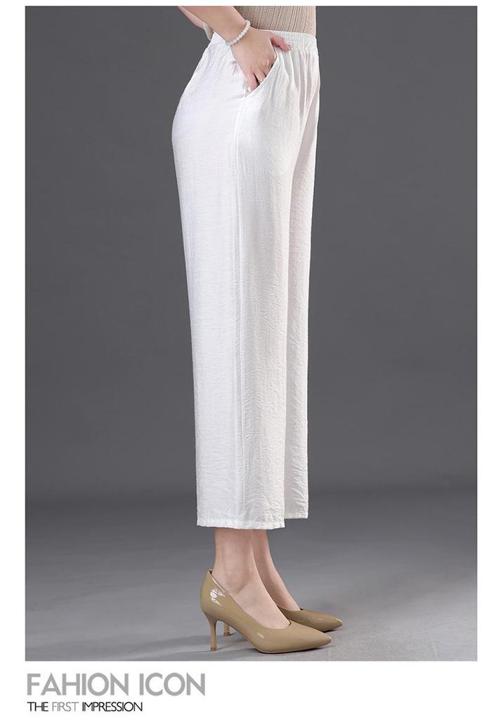 Elastic Waist Summer Pants for Middle-Aged & Elderly Women - Loose, Straight, Nine-Point Casual Style