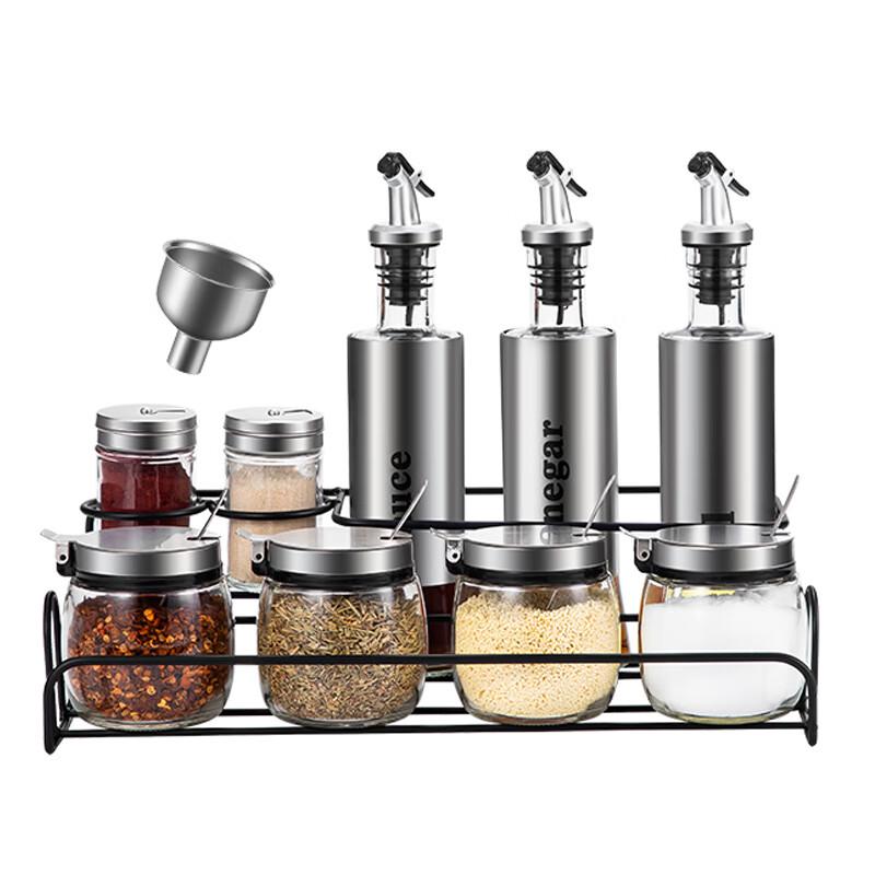 Meichu 11-Piece Stainless Steel & Glass Seasoning Set