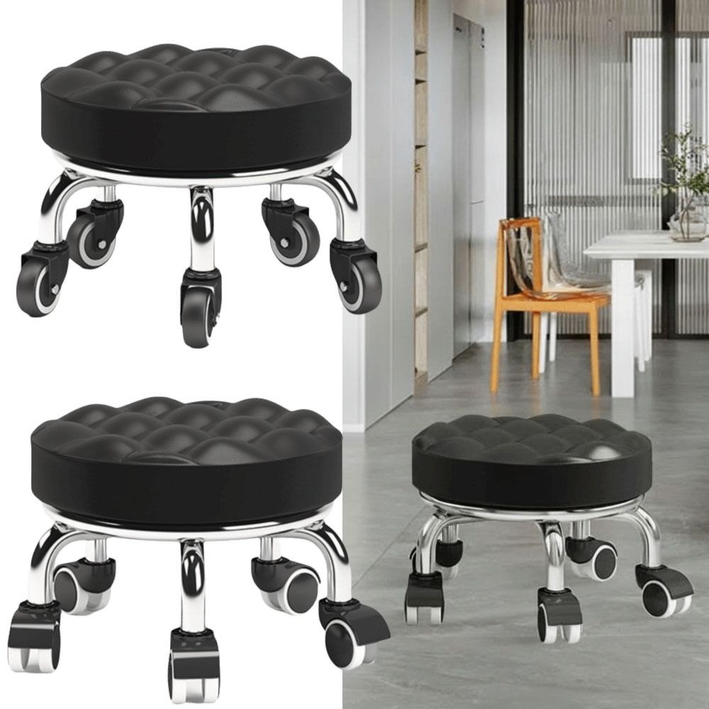 PU Leather Rotating Rolling Stool Waterproof 360 Degree Rotating Rolling Pulley Chair Sturdy Universal Wheel Low Seat Nail Salon