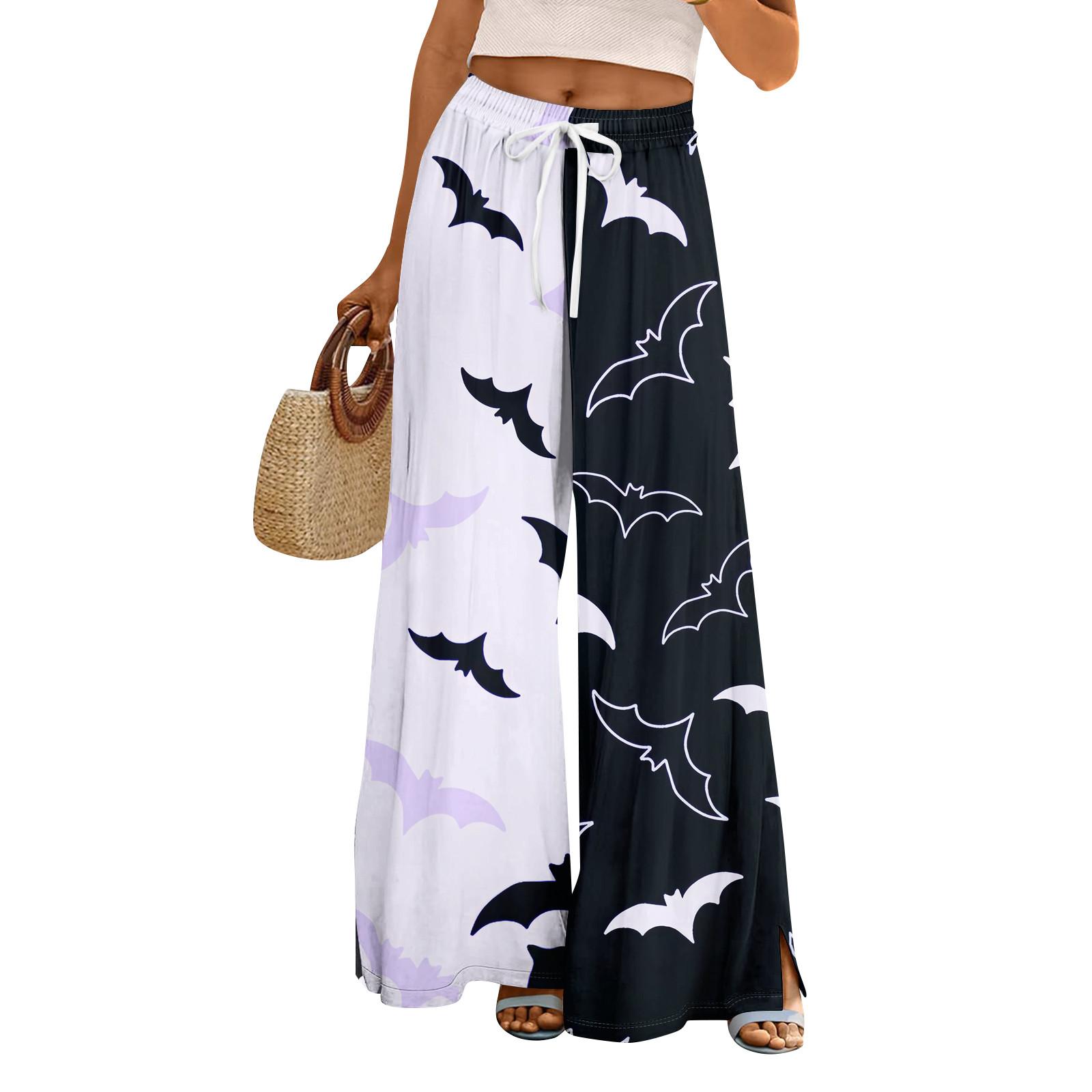 

Женские летние брюки палаццо в стиле бохо с высокой талией и широкими штанинами, с принтом на Хэллоуин, повседневные брюки с карманами L тёмно-синий