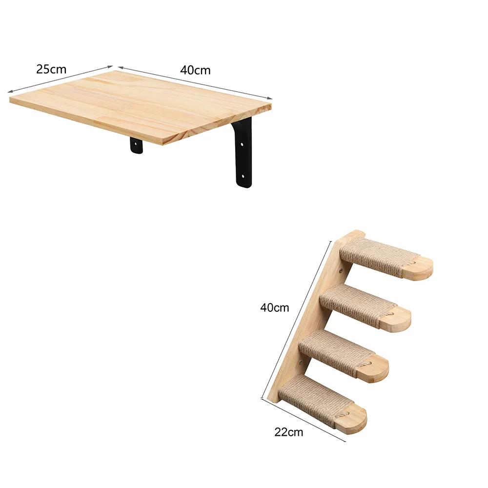 Wall-mounted cat scratching post Space-saving wooden hammock Pet activity and rest set