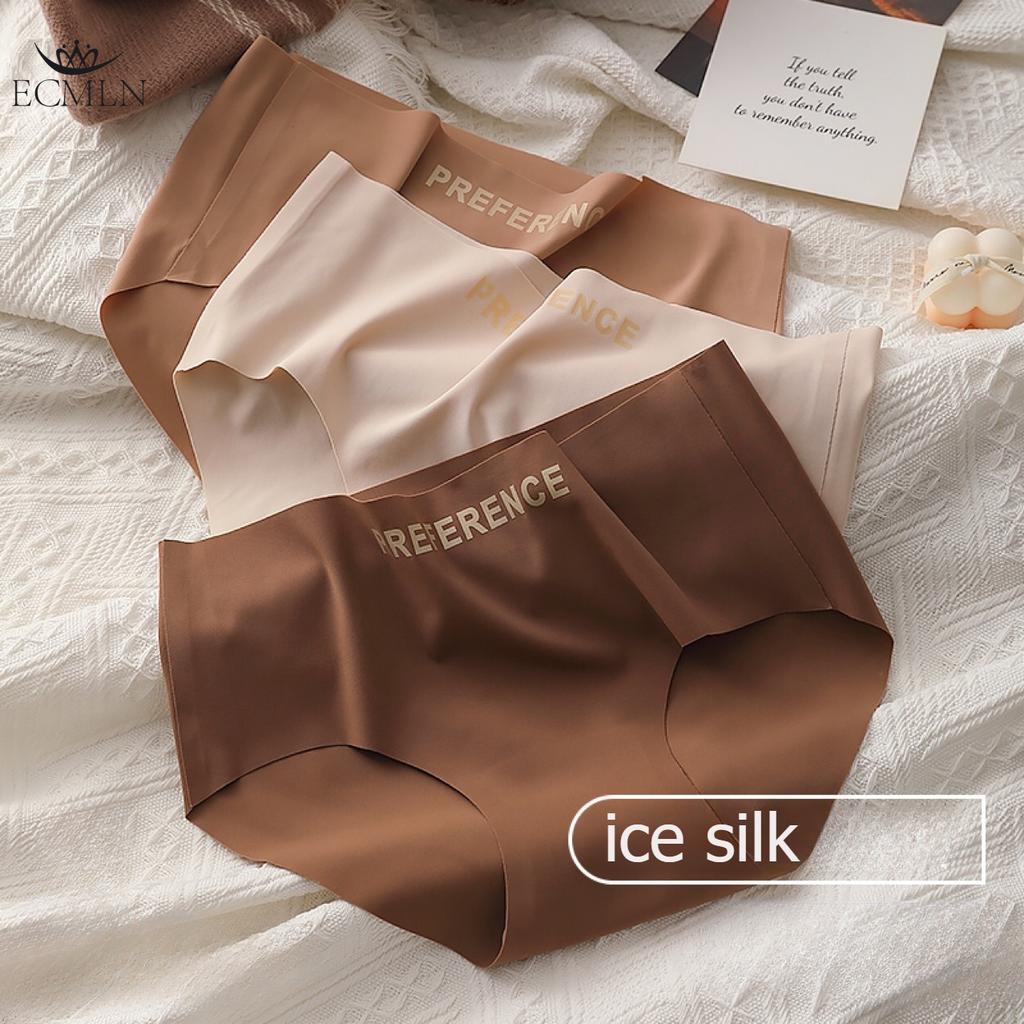 Large Size Women's Maillard Ice Silk Underwear Panties Summer Girls Cotton Crotch Mid-waist High Elastic Womens Underwear Briefs Knickers