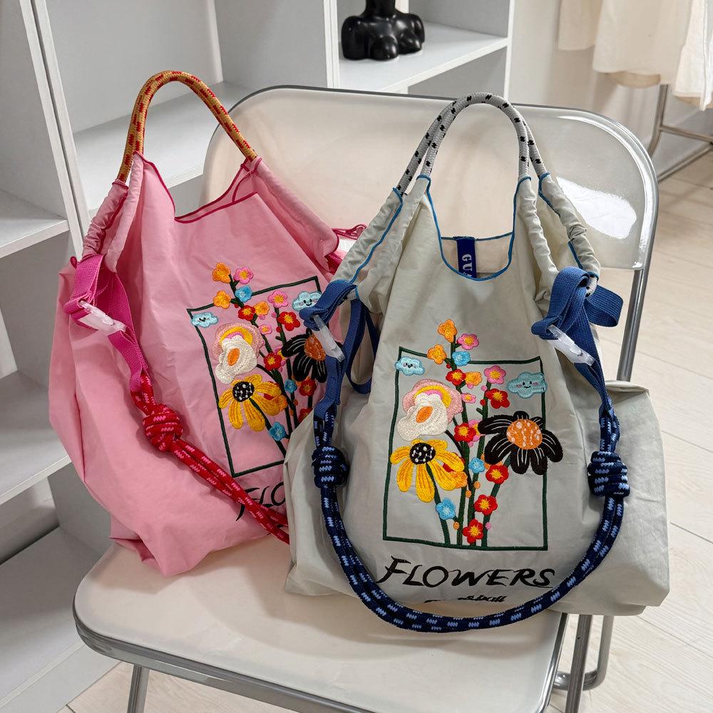GUANchain Umweltfreundliche Damen-Handtasche: Exquisite gestickte Nylon-Einkaufstasche mit einer Schulter