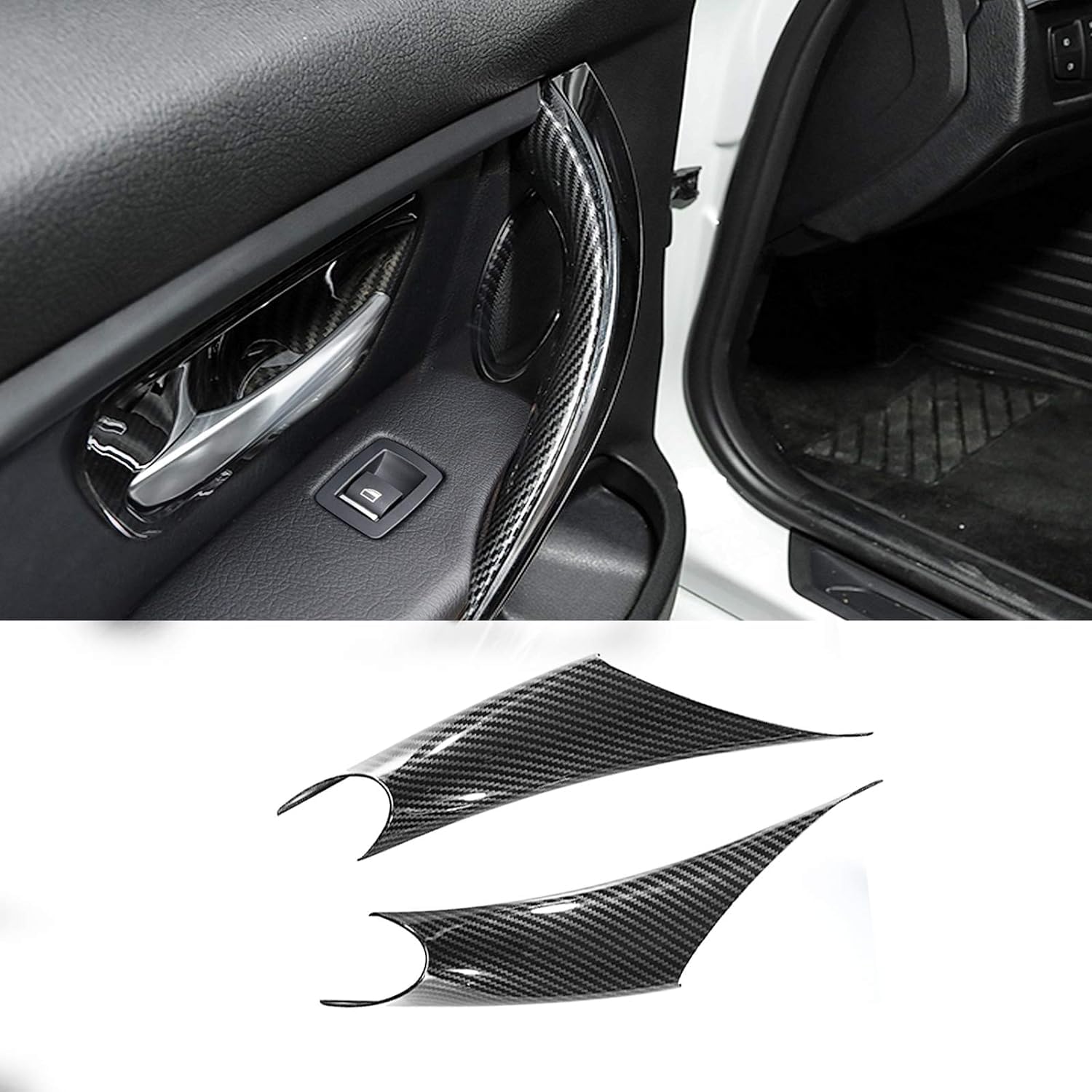 

Door Handle Knob Covers of for BMW Matte Fiber (Set 2) F30, F31, F32, F33, F34, F35, F36, F80, Black/Carbon Fiber/Beige (Carbon Pattern)