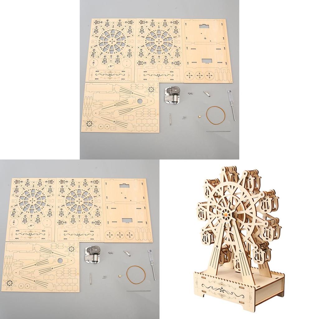 Wooden Diy Music Box With Rotating Ferris Wheel For Kids Creative Science Play