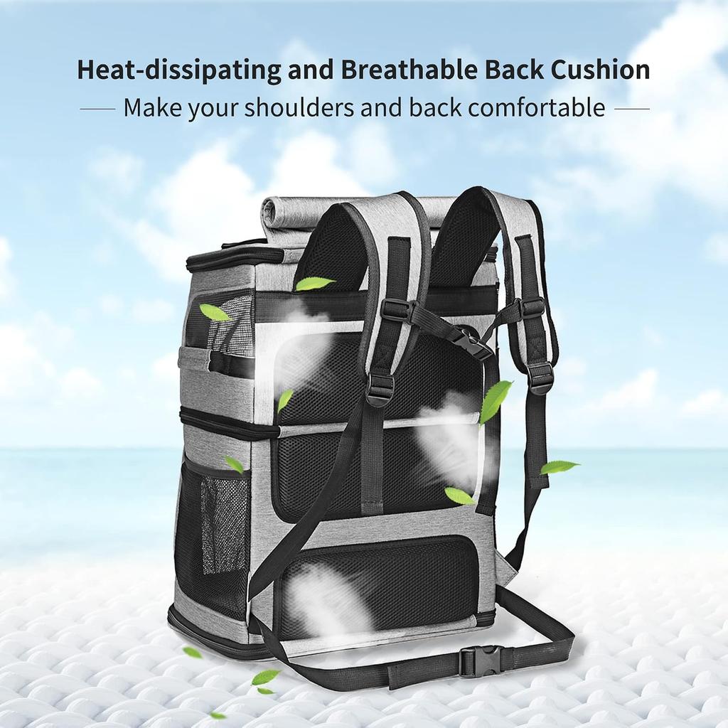Double Cat Carrier Backpack for 2 Cats, 7 Vent Windows, Sturdy Frame, Collapsible Travel Pet Backpack