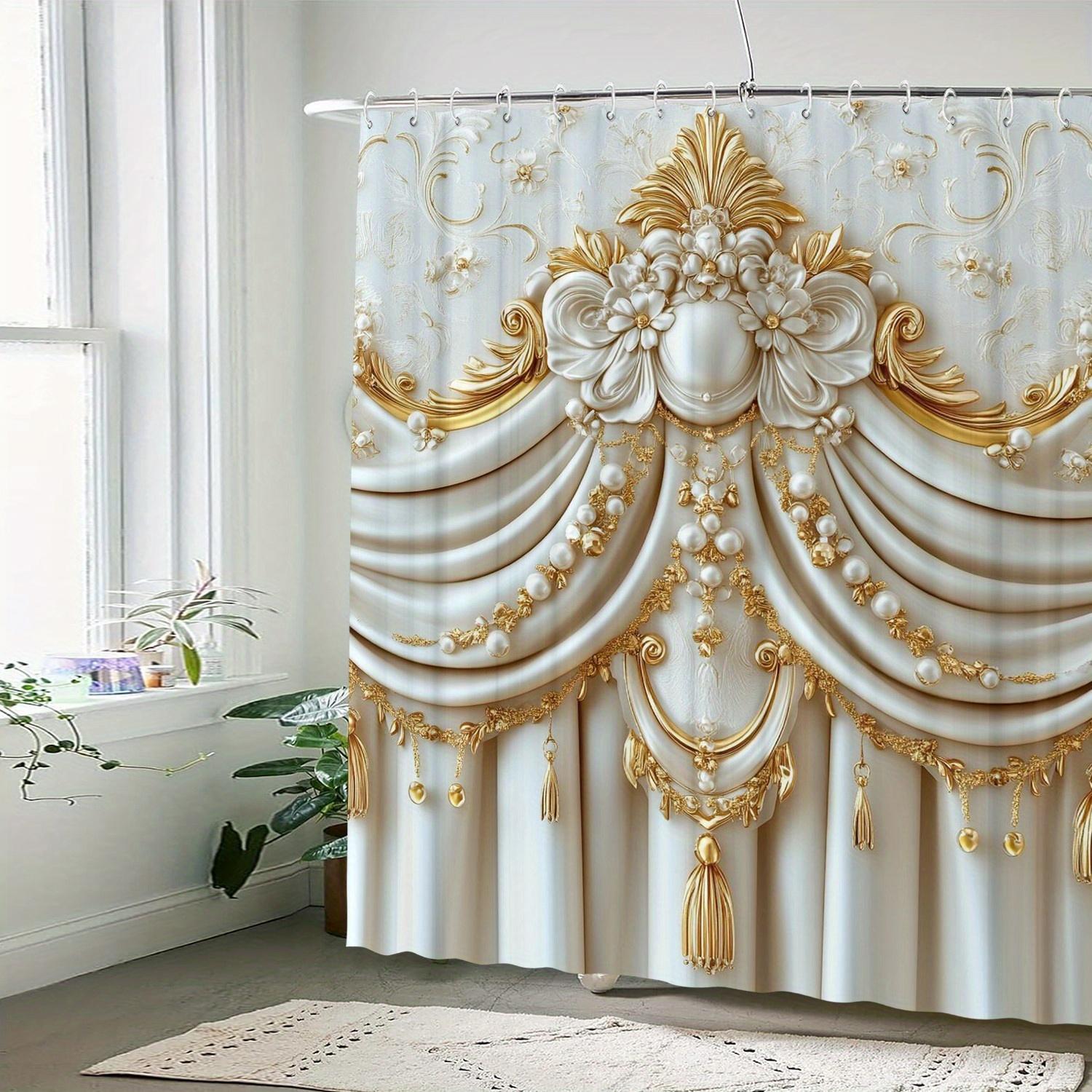 Dunika Chen Exquisite Flower Pattern Shower Curtain | Waterproof & Machine Washable, Ideal For Home, Hotel, And Room Decor, One-Piece