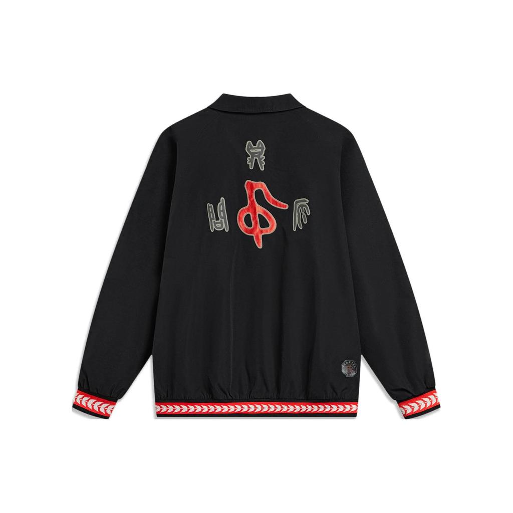 Li Ning Badfive Seven Cities Collaboration Letter Print Polo-Kragen Lockere Freizeitjacke Herrenjacke Schwarz AFDT737-2