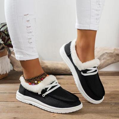 Europe and the United States Foreign Trade Large Size Velvet Warm Women's Shoes Winter New Flat Bottom Lace-up Round Head Cotton Shoes Wholesale
