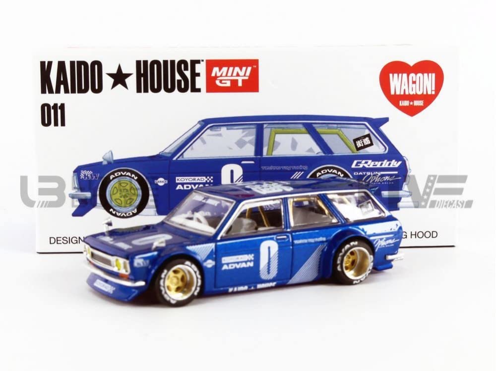 

1971 Datsun 510 Blue Metallic by Jun Kaido House Special Diecast Model True Scale Blue Wagon, Right-Hand Drive, (Designed Imai) 1/64 Car, Miniature, синий