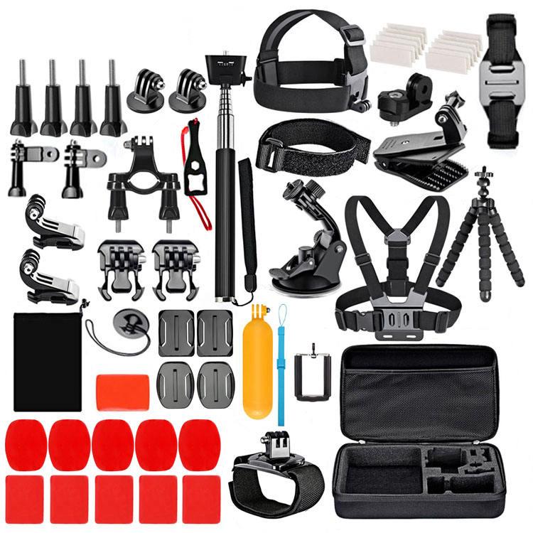 Universal 64-in-1 Action Camera Accessory Set Head Chest Mounts and Selfie Stick for GoPro Hero Series/DJI OSMO/Insta360