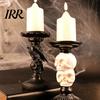 Dark Academia Home Decor Halloween Candlestick Holder Decoration, Gothic Raven Skull Candle Holder, Table Decoration Spooky Taper Stand for