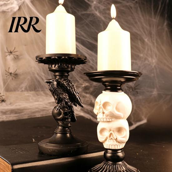 Dark Academia Home Decor Halloween Candlestick Holder Decoration, Gothic Raven Skull Candle Holder, Table Decoration Spooky Taper Stand for