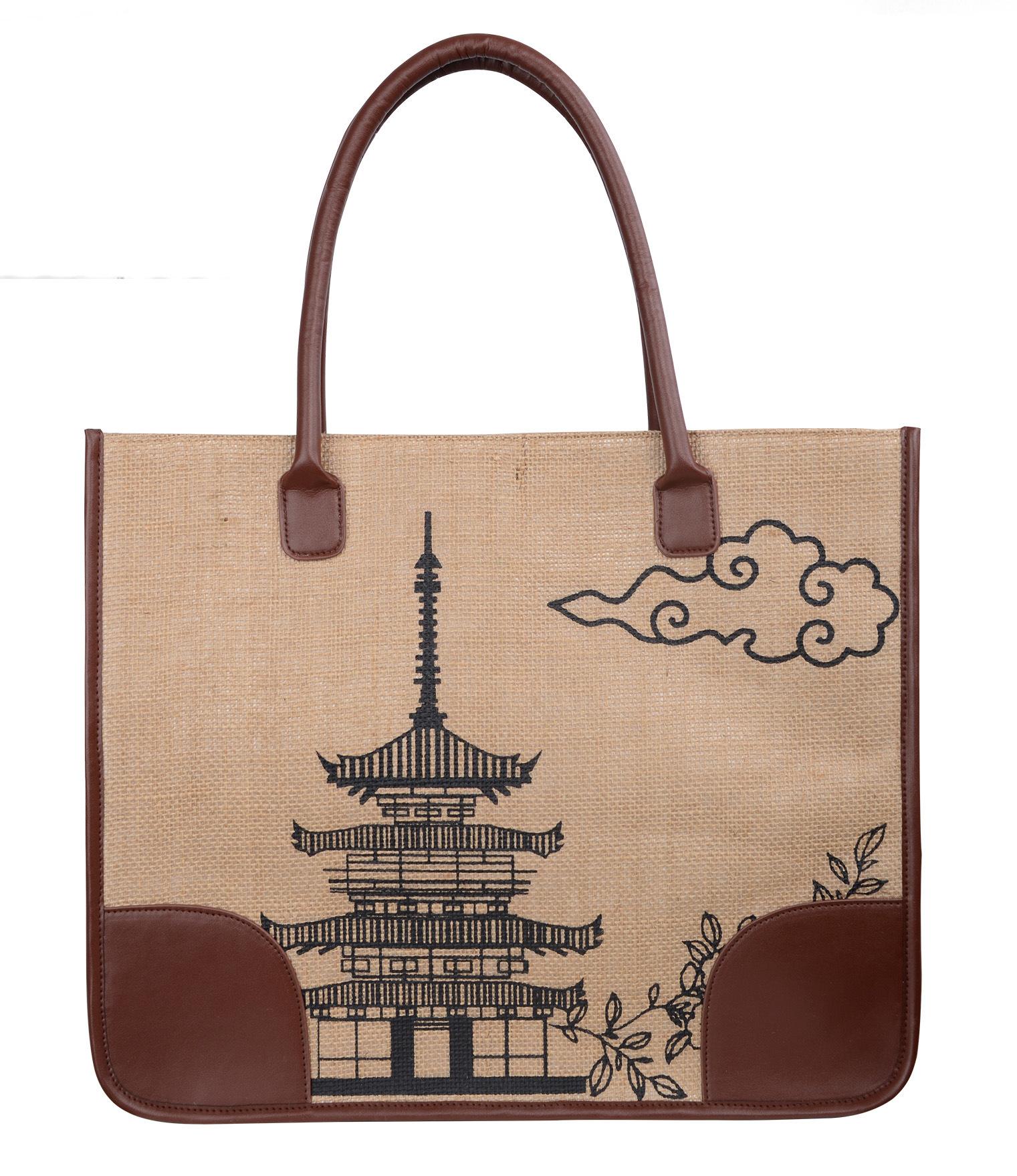 

Новая перитонеальная джутовая сумка-тоут ретро креативная сумка-тоут вентилятор льняная сумка с принтом 43*15*37cm