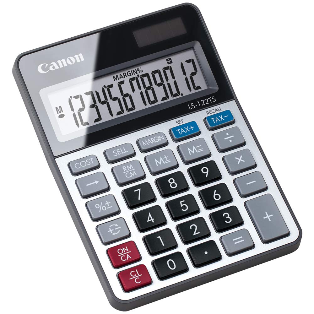 Canon Calculator Mini Desktop for Tax Home and Silver LS-122TS Solar-Powered (12-Digit, Size, Calculation, Business, Use, Telework),