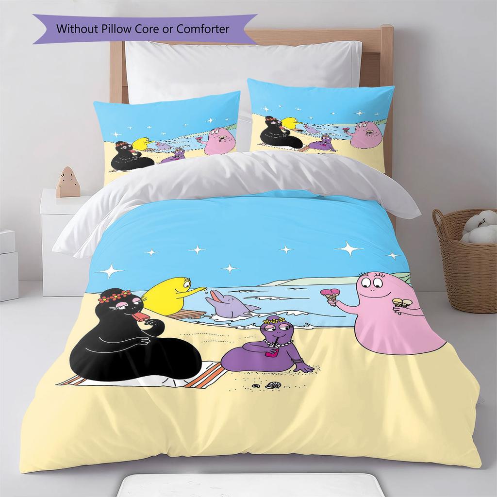 The Barbapapa Family Pattern Bedding Home Decoration Birthday Gift ( 1 Duvet Cover + 2 Pillowcase, Without Core),fan Merchandise.