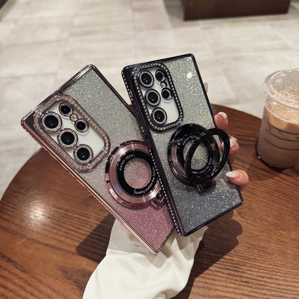 Geeignet für Samsung S25Edge Handyhülle Flash-Pulver Strass A55 5G Magnetische Halterung S24 Weiche Hülle S23 Vollständige Abdeckung S56