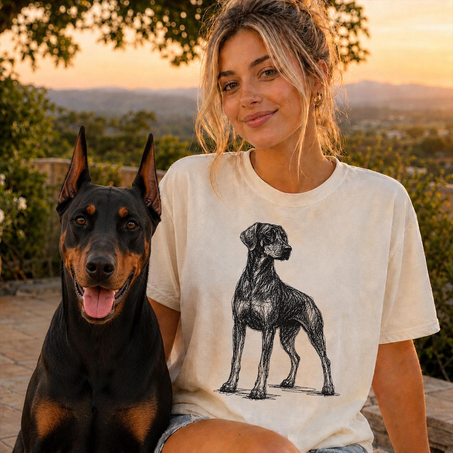 Doberman Pinscher Line Art Shirt, Minimalist Scribble Dobie Sketch Tee, Abstract Dog T-Shirt, Doberman Mom Gift, Artsy Dog Tee 3XL