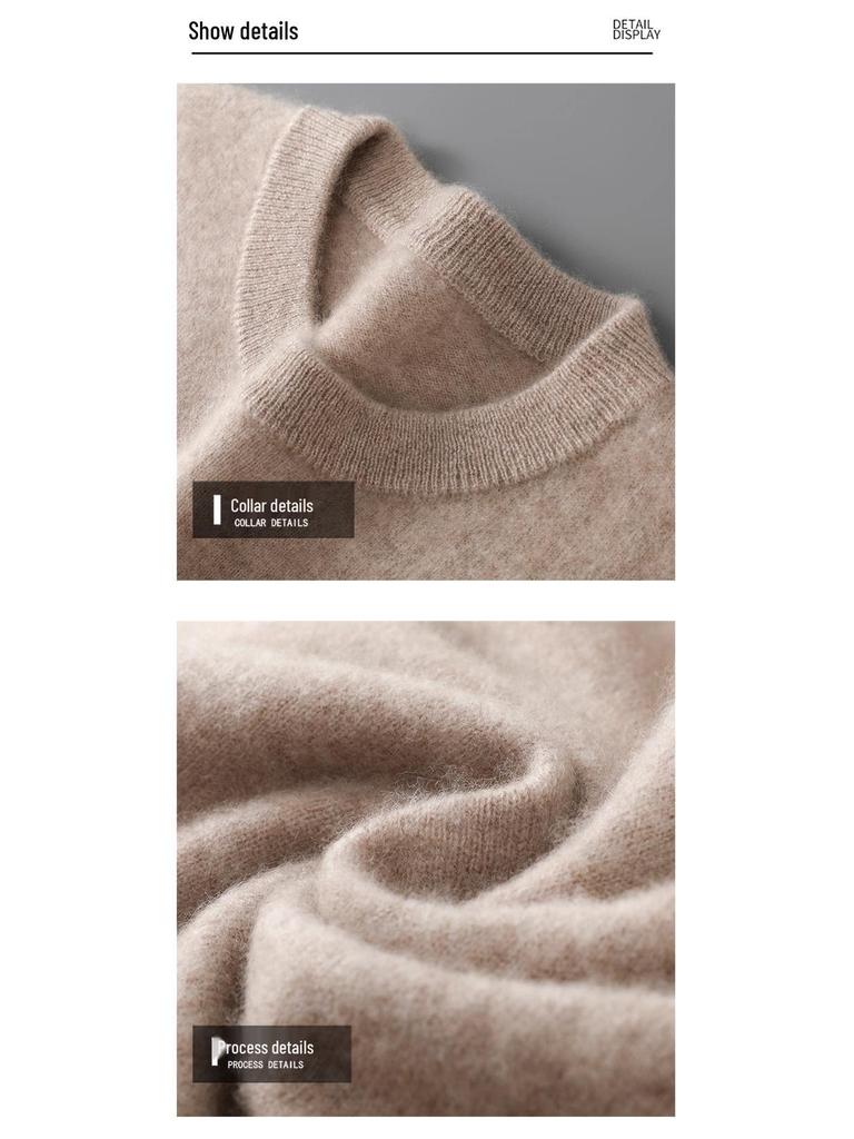 Men's Plus Size 100% Pure Wool Round Neck Cashmere Sweater - Autumn/Winter Casual Knit Pullover